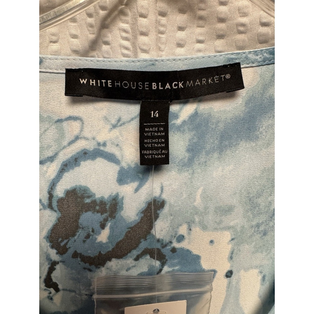 White House Black Market Banded Bottom Blouse Ruffle Shoulder Watercolor‎ Sz 14 - Picture 6 of 13